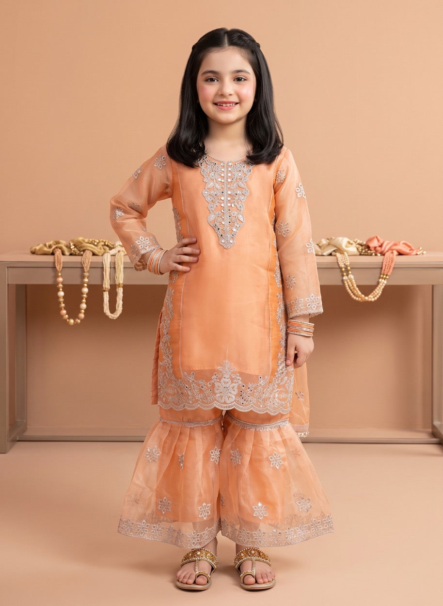 Girls Silk Sharara 3-Piece
