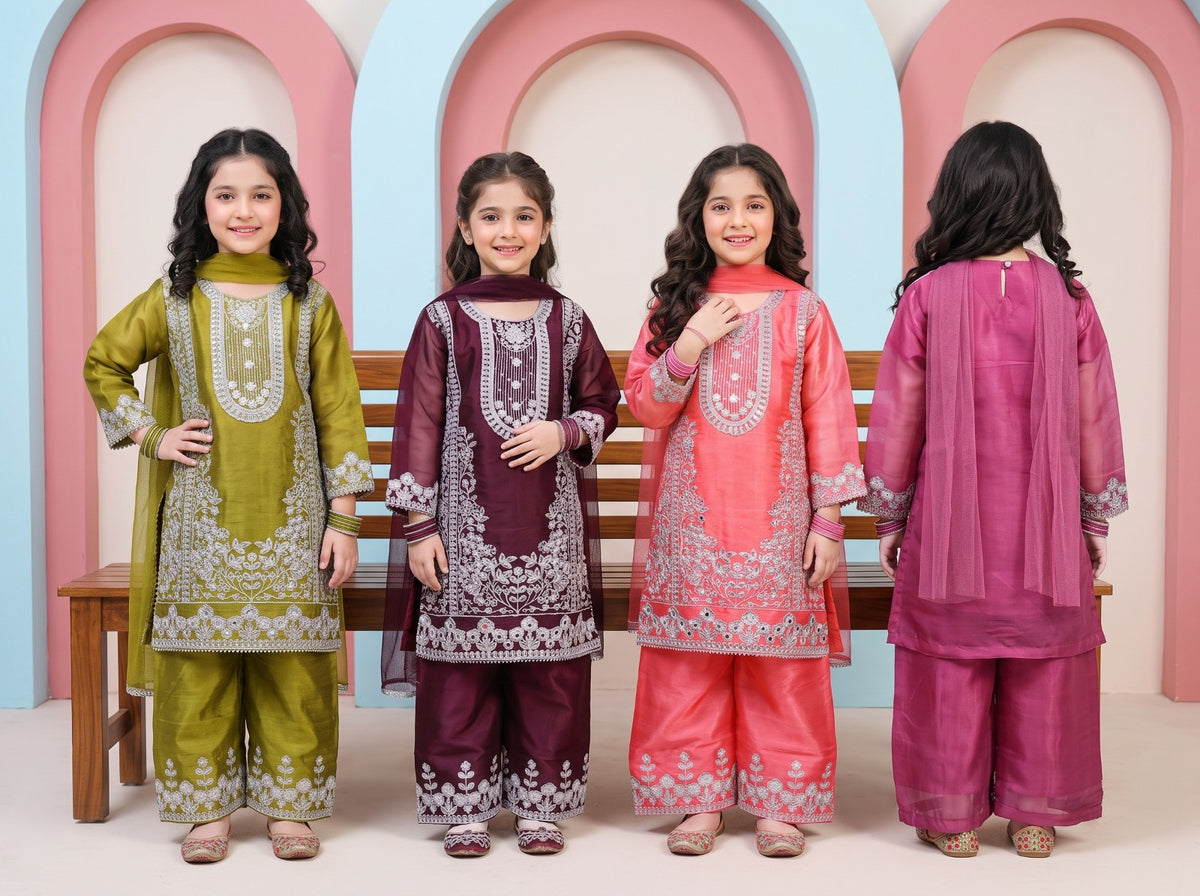 Elegant Girls Silk Sharara 3-Piece