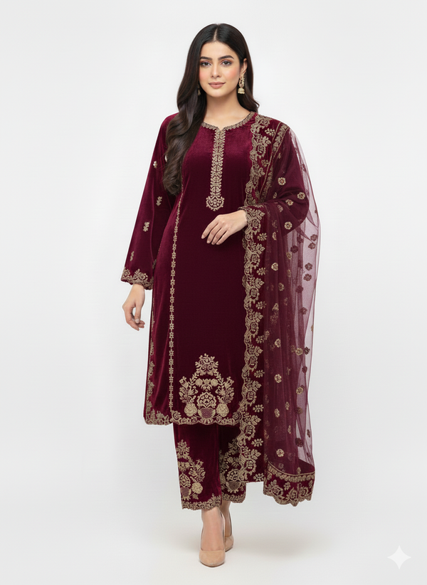 ELEGANT ROYALEMBROIDERED 3-PIECE SUIT