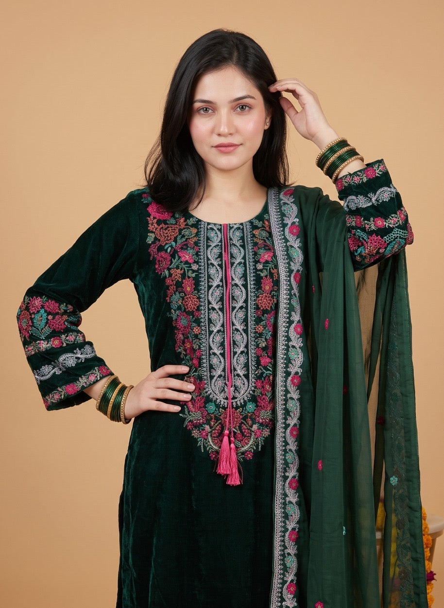 Mahveen Velvet Embroidered 3-Piece
