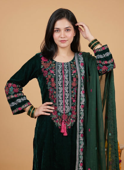 Mahveen Velvet Embroidered 3-Piece