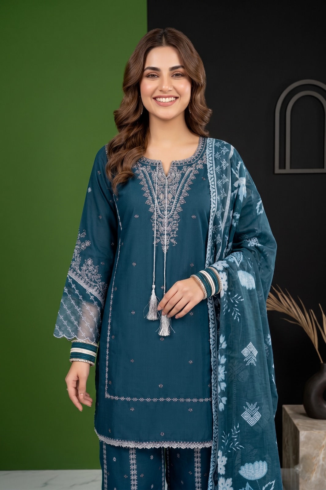 Eid Special Embroidered Collection: 3-Pcs Cotton Suit