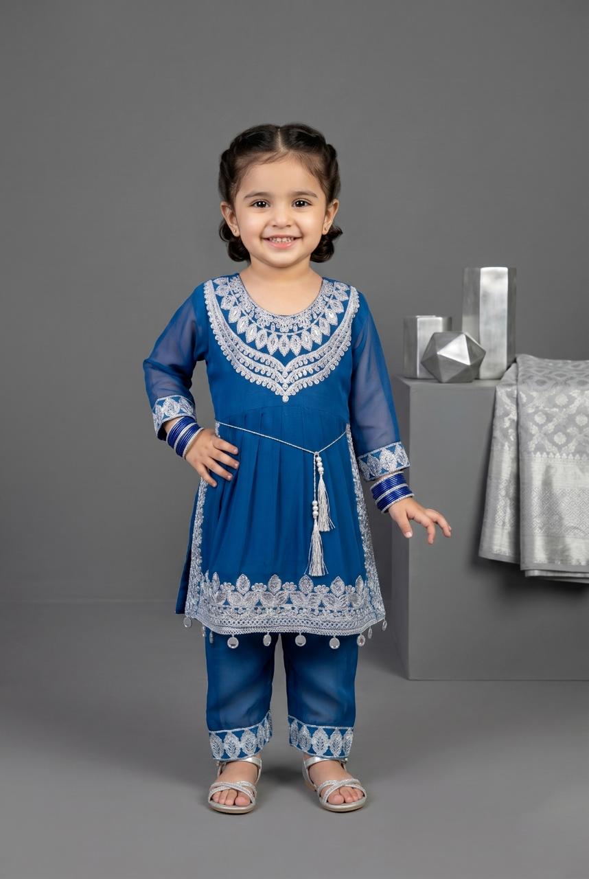 Kids Chiffon silver Embriodery Style Suit