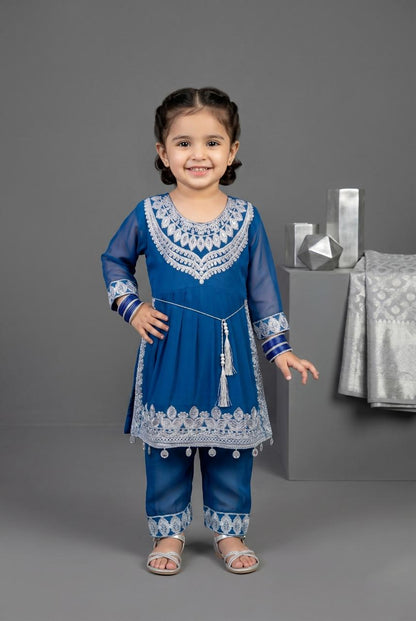 Kids Chiffon silver Embriodery Style Suit