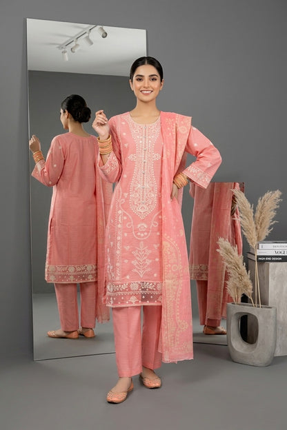 Royal Blue Embroidered Cotton 3-Piece Suit – Premium Stitched Dress with Printed Dupatta