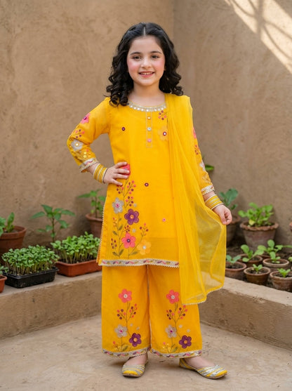 Fancy Chiffon Embroidered girls 3-Pcs  Suit