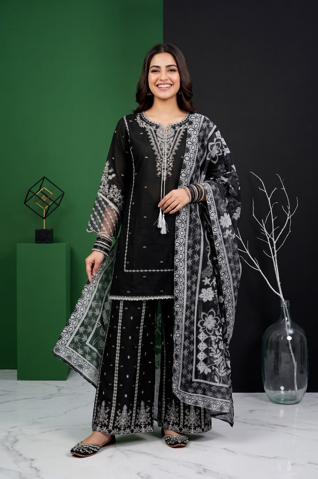 Eid Special Embroidered Collection: 3-Pcs Cotton Suit