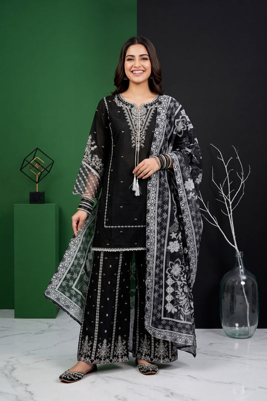 Eid Special Embroidered Collection: 3-Pcs Cotton Suit