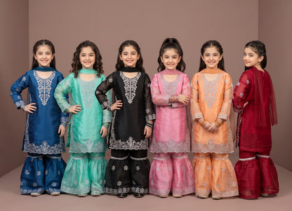 Girls Silk Sharara 3-Piece