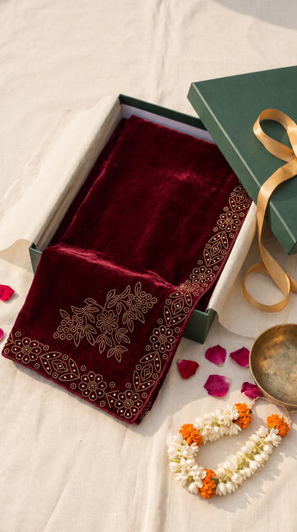 Ladies Golden Stone Work Velvet Shawl