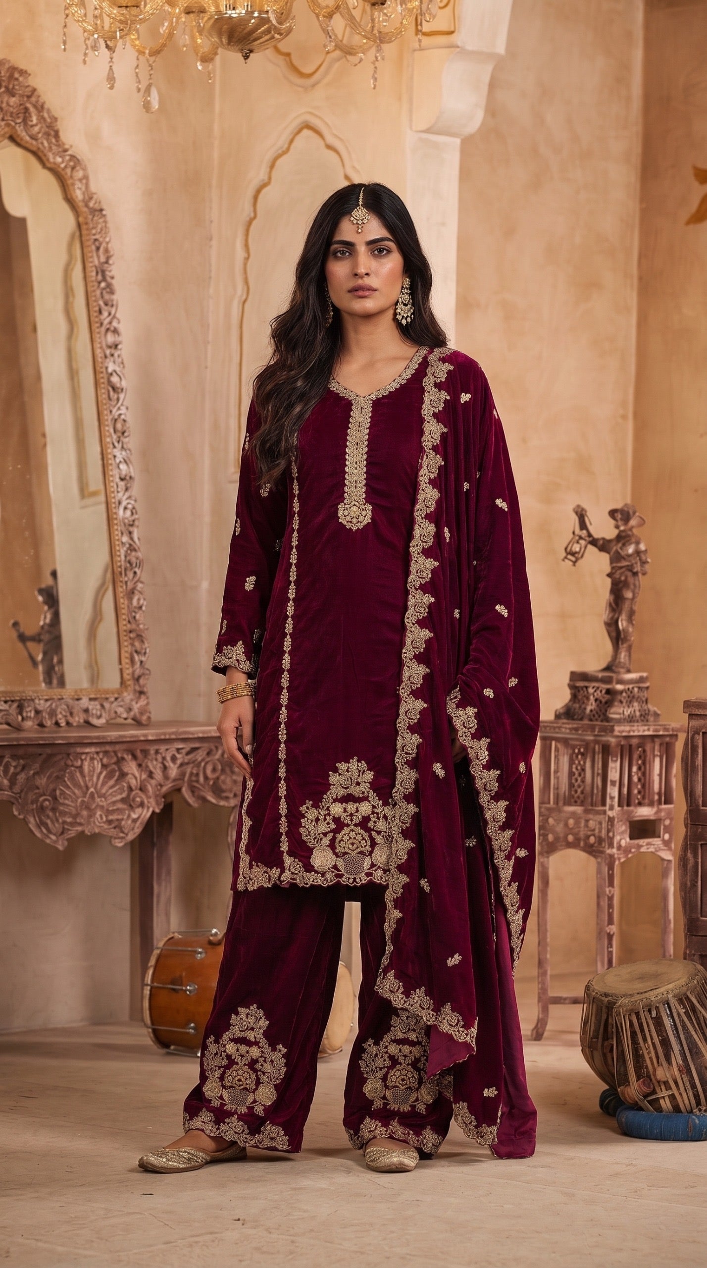 ✨ ROYAL STITCHED HANDMADE EMBRIODERED VELVET ELEGANCE—PEHNAVAA ✨