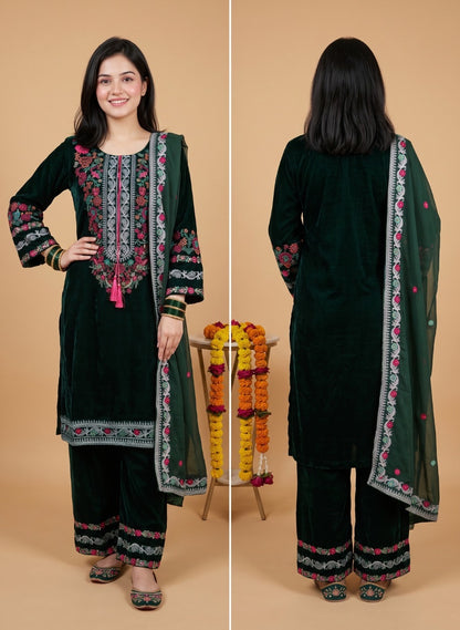 Mahveen Velvet Embroidered 3-Piece