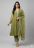 FANCY 3-PC OLIVE GREEN ORGANZA FROCK STYLE