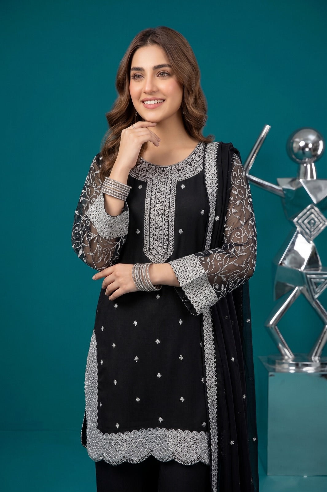 Premium Crinkle Chiffon 3-Pcs Stitched Dress