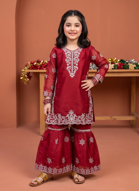 Girls Silk Sharara 3-Piece