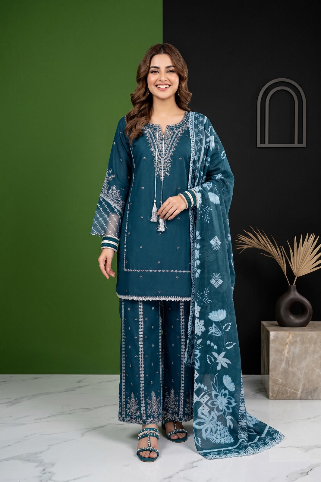 Eid Special Embroidered Collection: 3-Pcs Cotton Suit