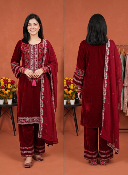 Mahveen Velvet Embroidered 3-Piece