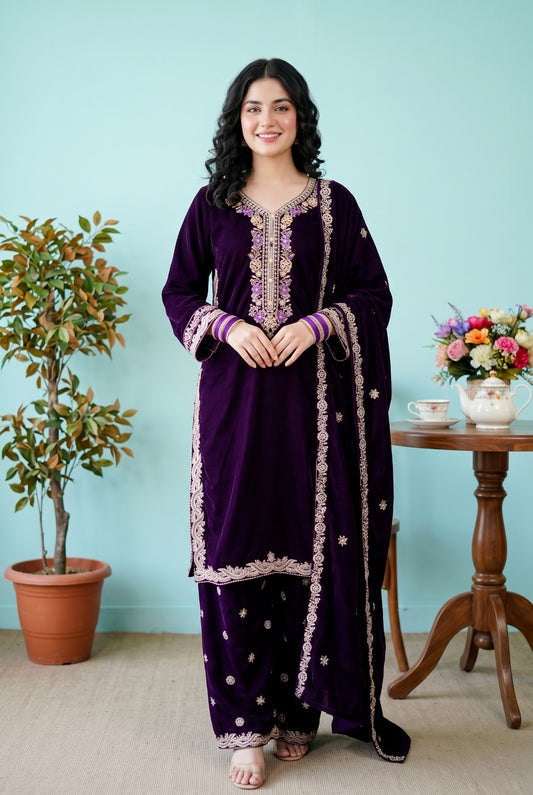 ✨ ROYAL HANDMADE EMBRIODERED VELVET ELEGANCE—PEHNAVAA ✨