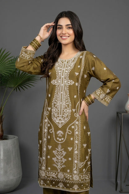 Royal Blue Embroidered Cotton 3-Piece Suit – Premium Stitched Dress with Printed Dupatta
