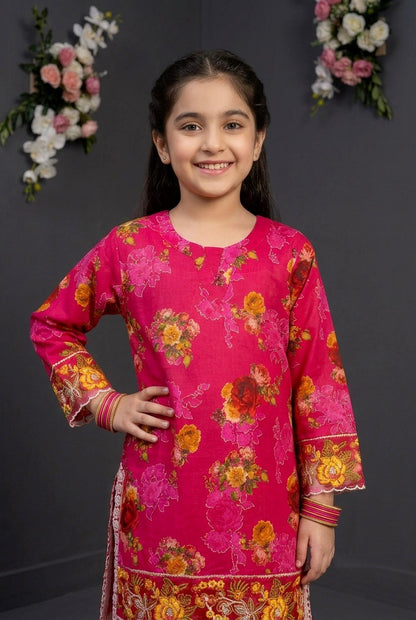 Girls print embroidered 2-pcs