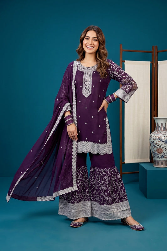 Premium Crinkle Chiffon 3-Pcs Stitched Dress