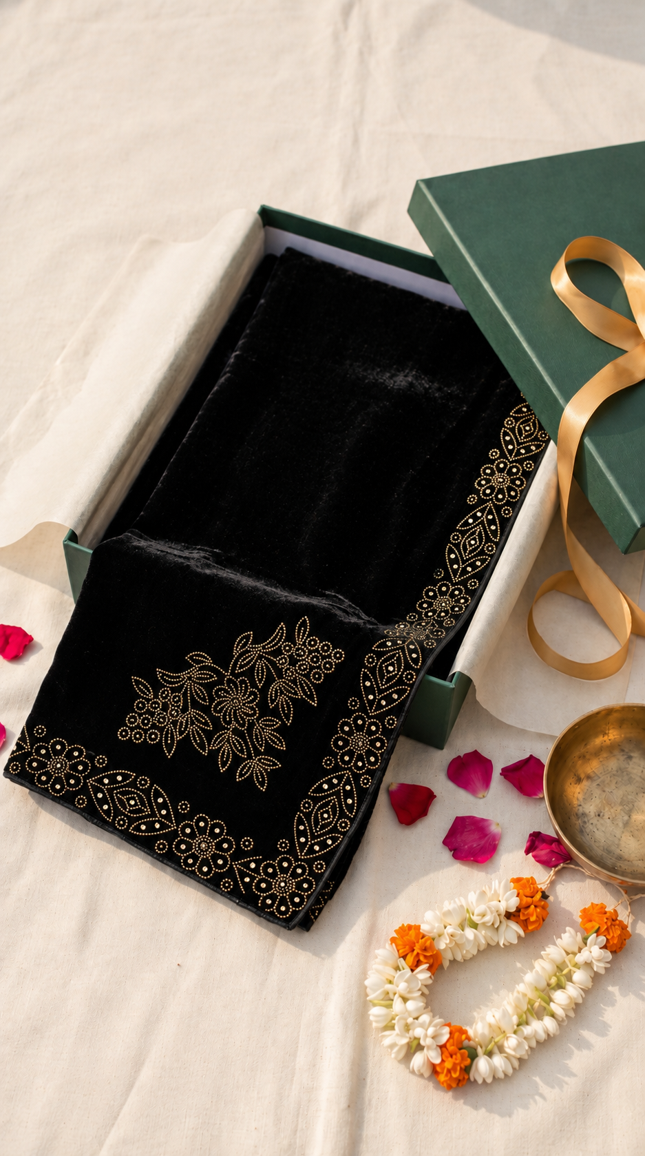 Ladies Golden Stone Work Velvet Shawl