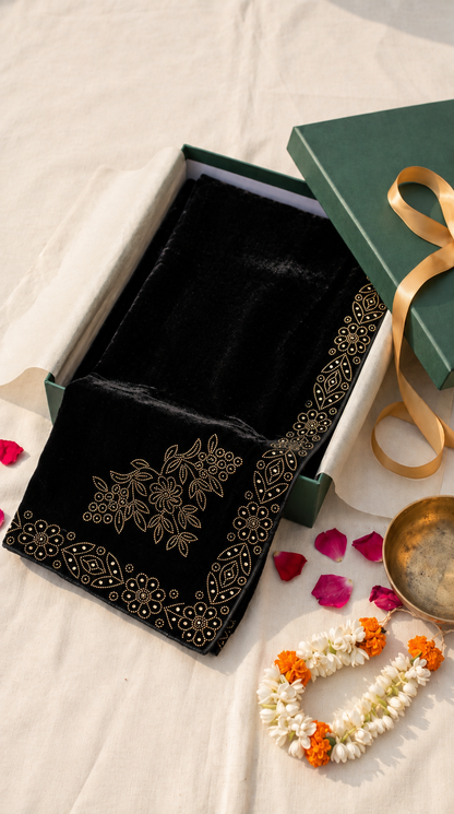 Ladies Golden Stone Work Velvet Shawl