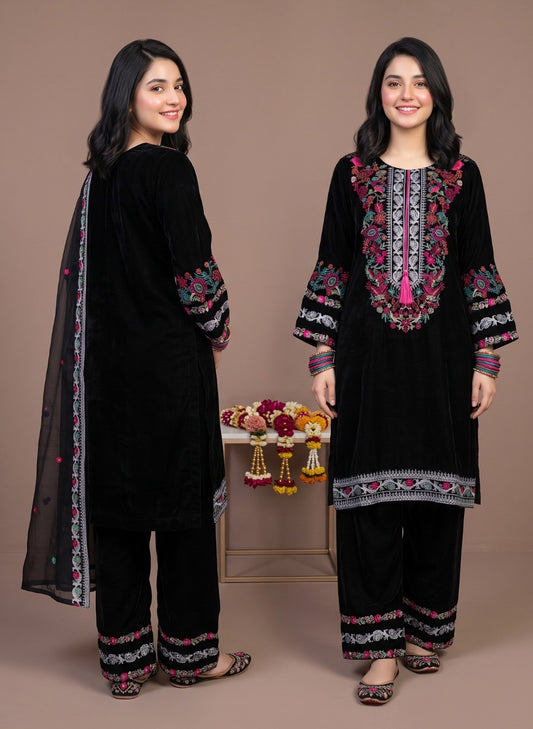 Mahveen Velvet Embroidered 3-Piece