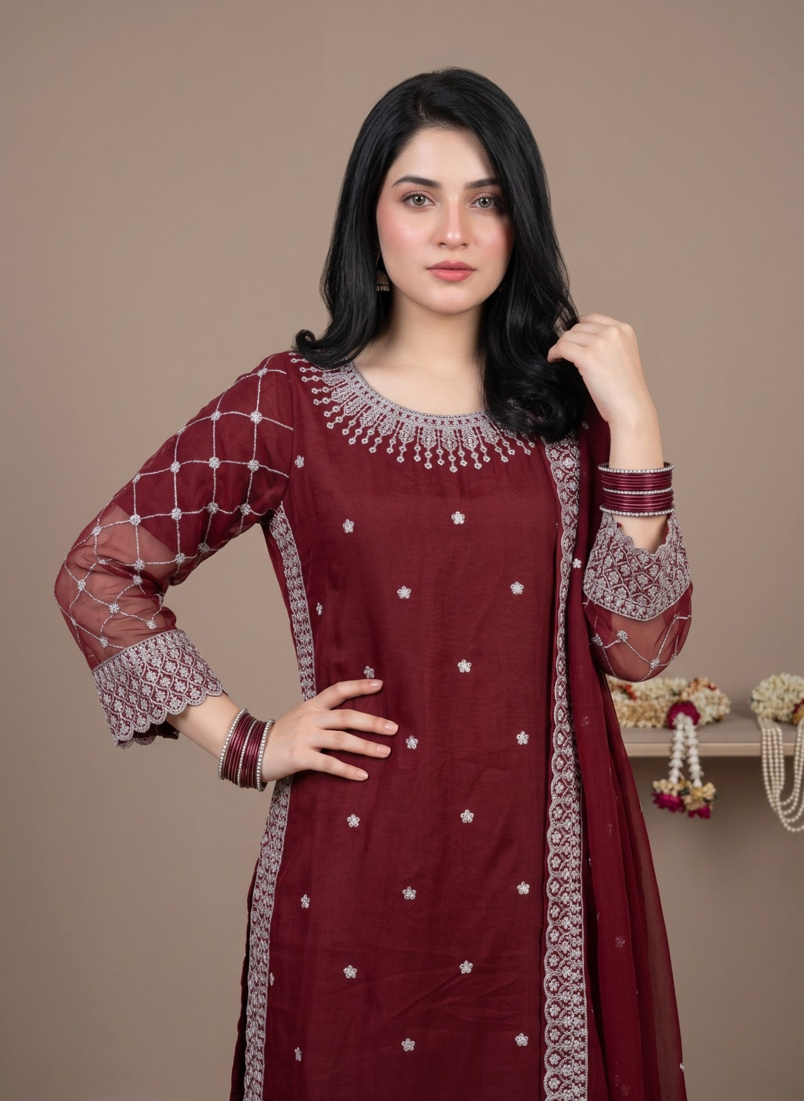 Chiffon Silver Tilla embroidered 3-Pcs