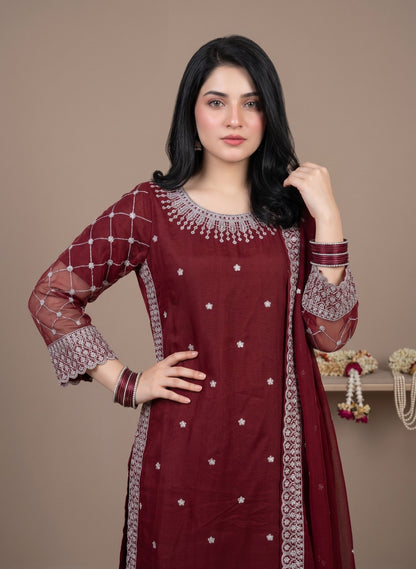 Chiffon Silver Tilla embroidered 3-Pcs