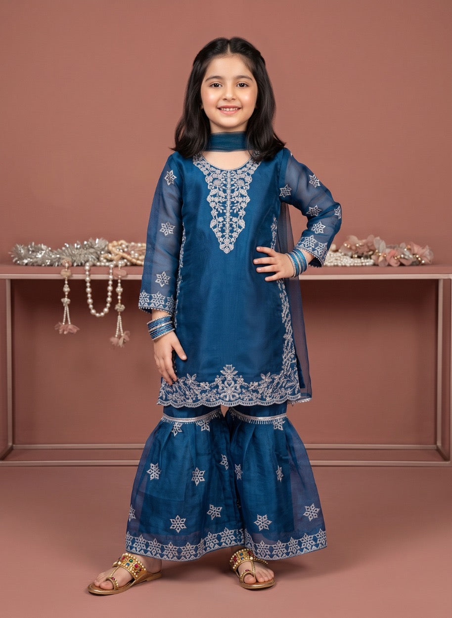 Girls Silk Sharara 3-Piece