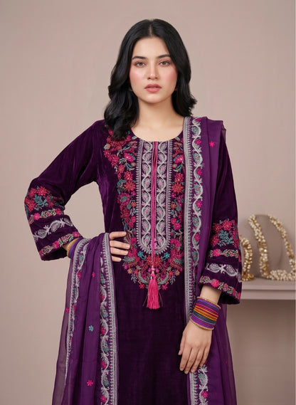Mahveen Velvet Embroidered 3-Piece