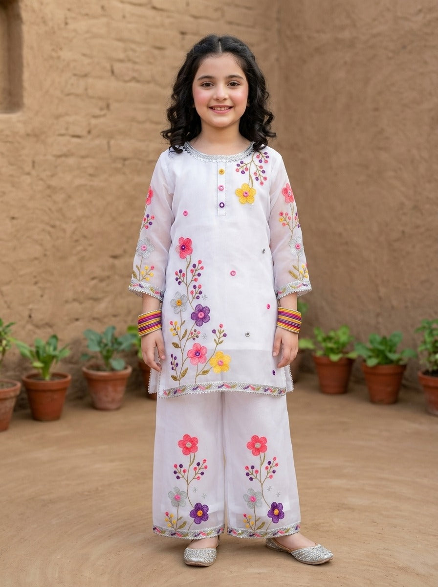 Fancy Chiffon Embroidered girls 3-Pcs  Suit