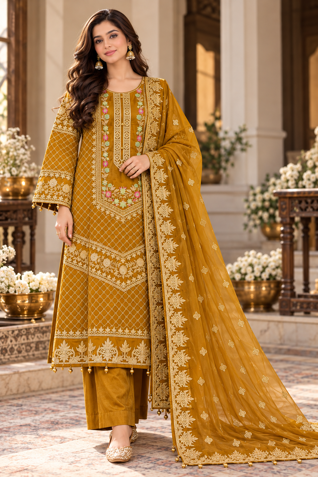 Heavy embroidered Organza 3-Pcs