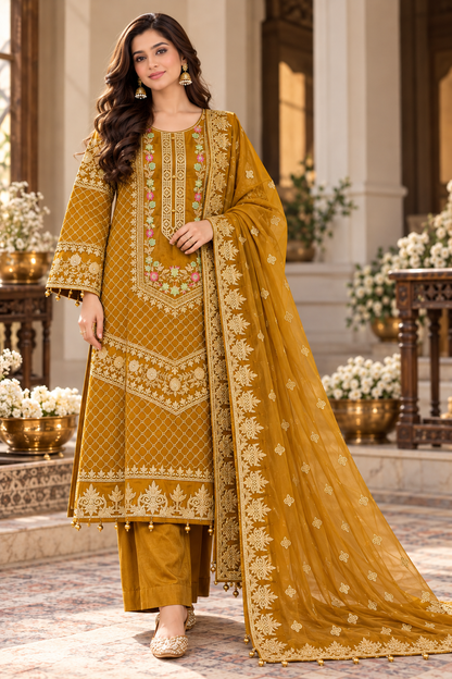 Heavy embroidered Organza 3-Pcs