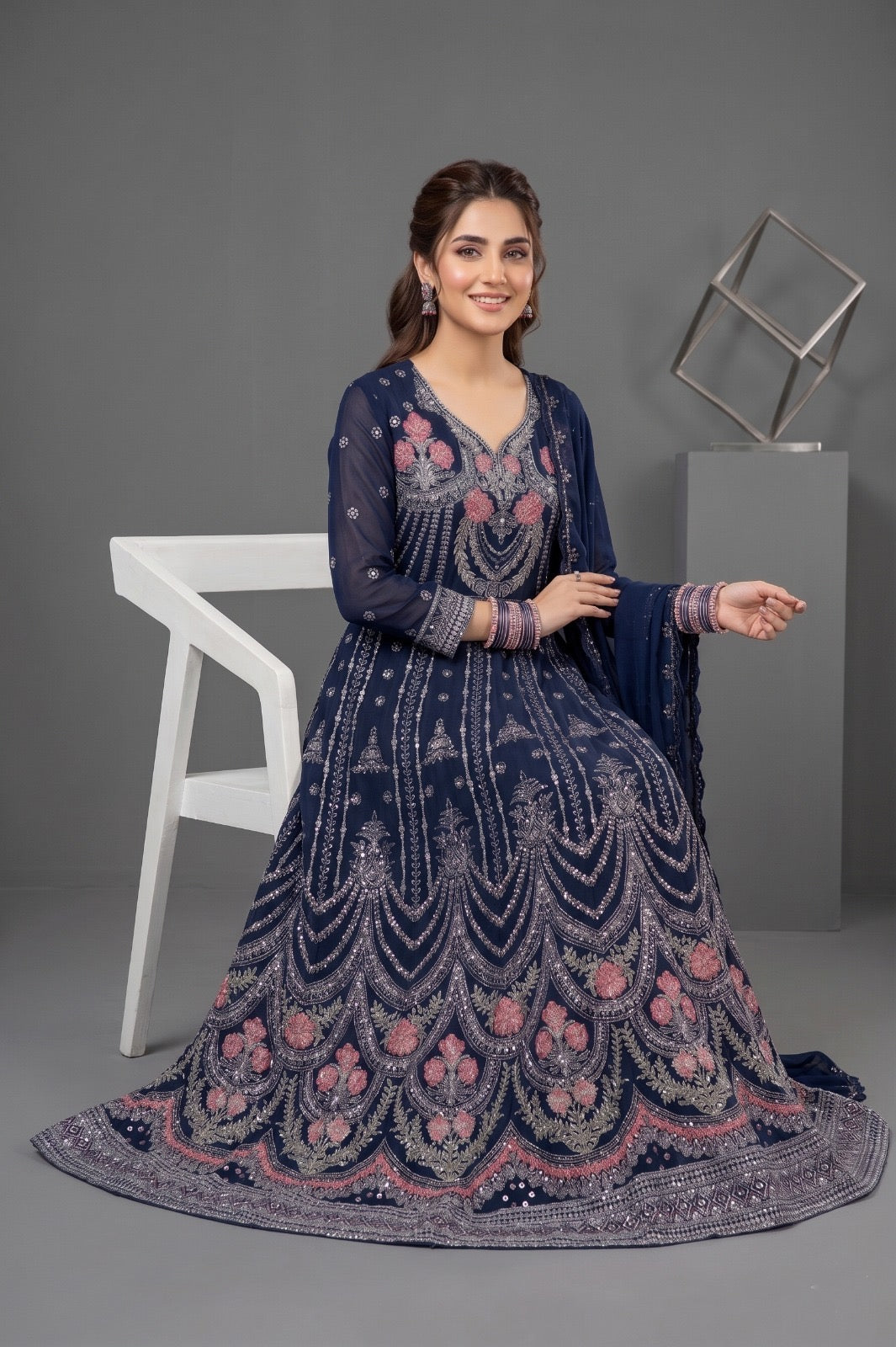 Emaan Adeel Eshaal Chiffon Collection (ESH-08) | Luxury Embroidered Pishwas Maxi | Pehnavaa Store