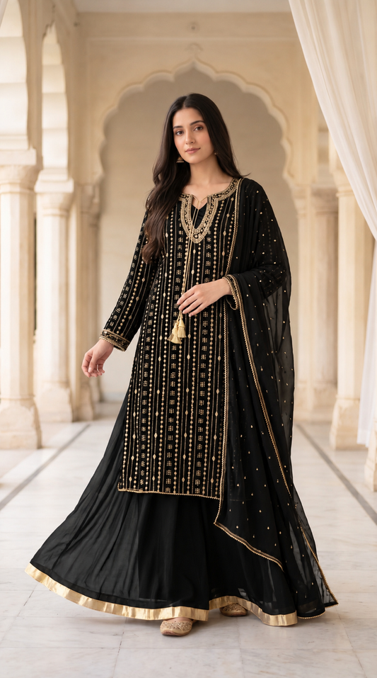 Majestic Gold-Embroidered Chiffon 3-Pcs