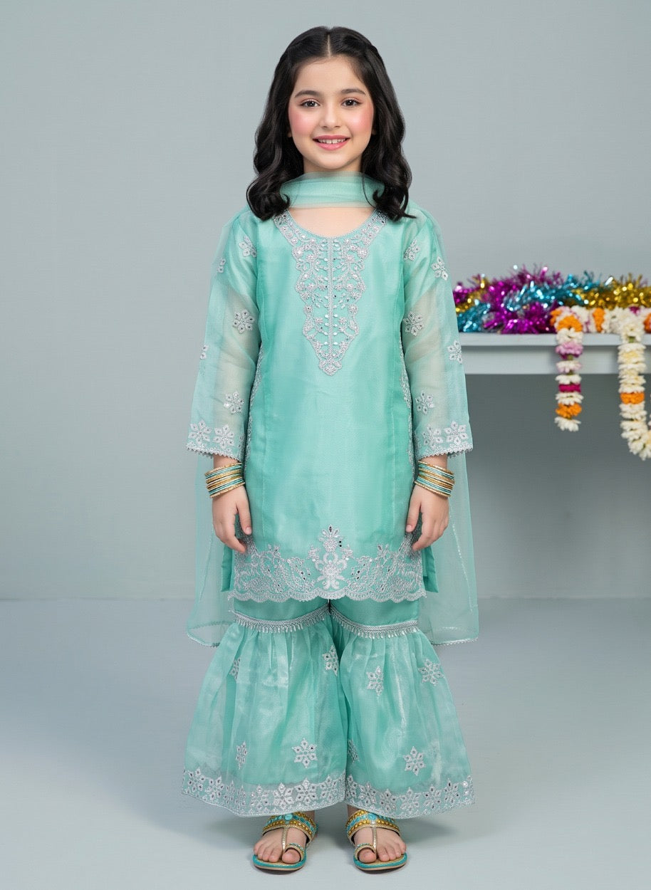 Girls Silk Sharara 3-Piece