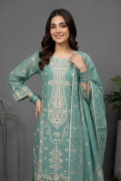 Royal Blue Embroidered Cotton 3-Piece Suit – Premium Stitched Dress with Printed Dupatta