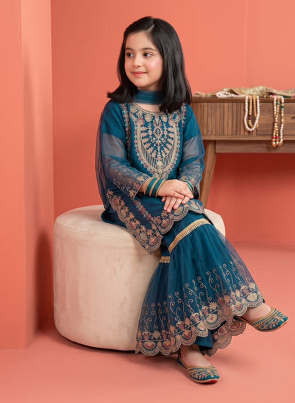 Girl’s Multi-Embroidered chiffon Sharara 3-Pcs Suit
