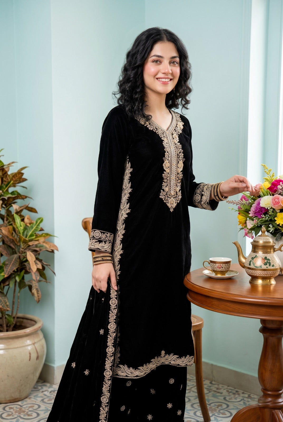 ✨ ROYAL HANDMADE EMBRIODERED VELVET ELEGANCE—PEHNAVAA ✨