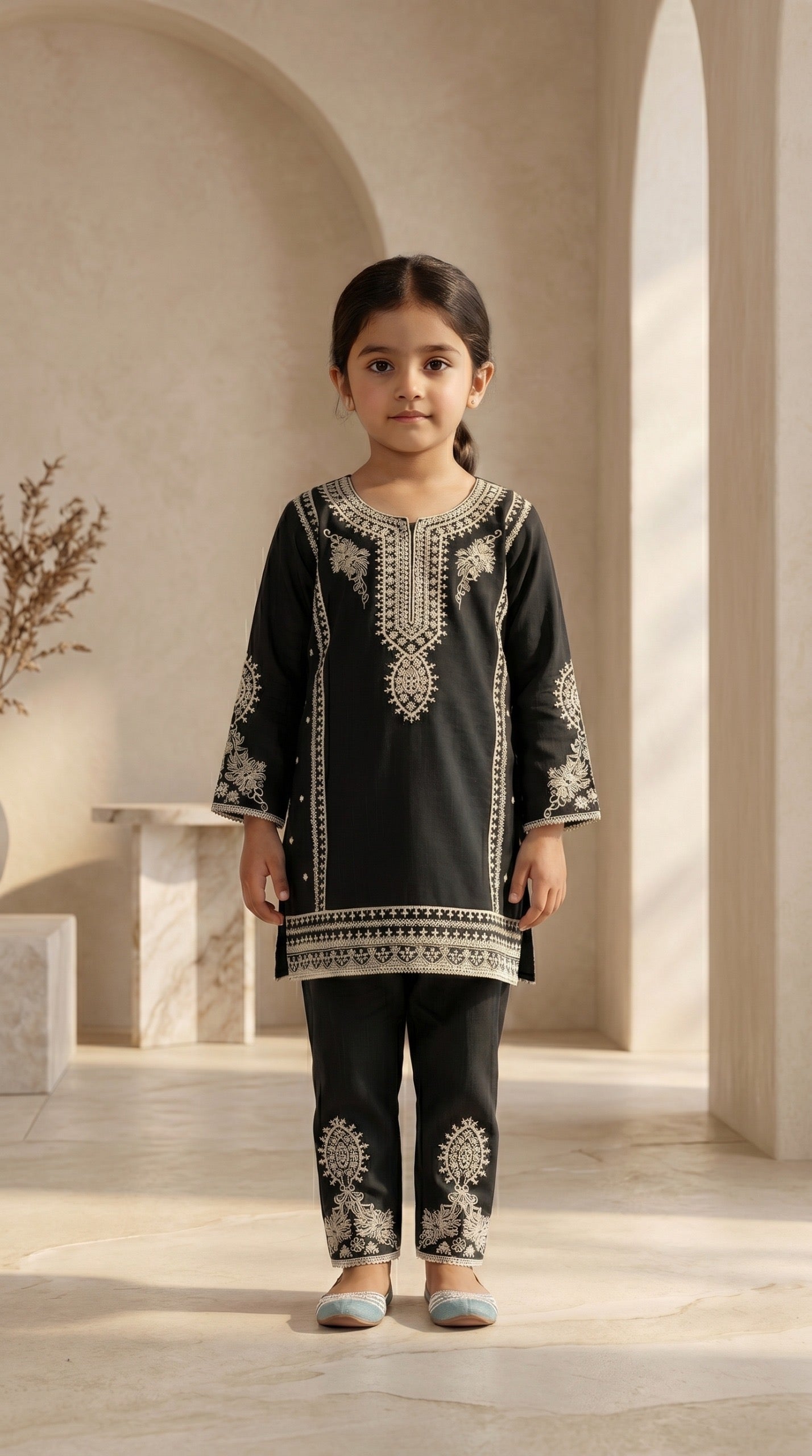 Pehnavaa Girls' Heavy Embroidered Cotton 2-Piece Suite – Boutique Style Festive Palazzo Set