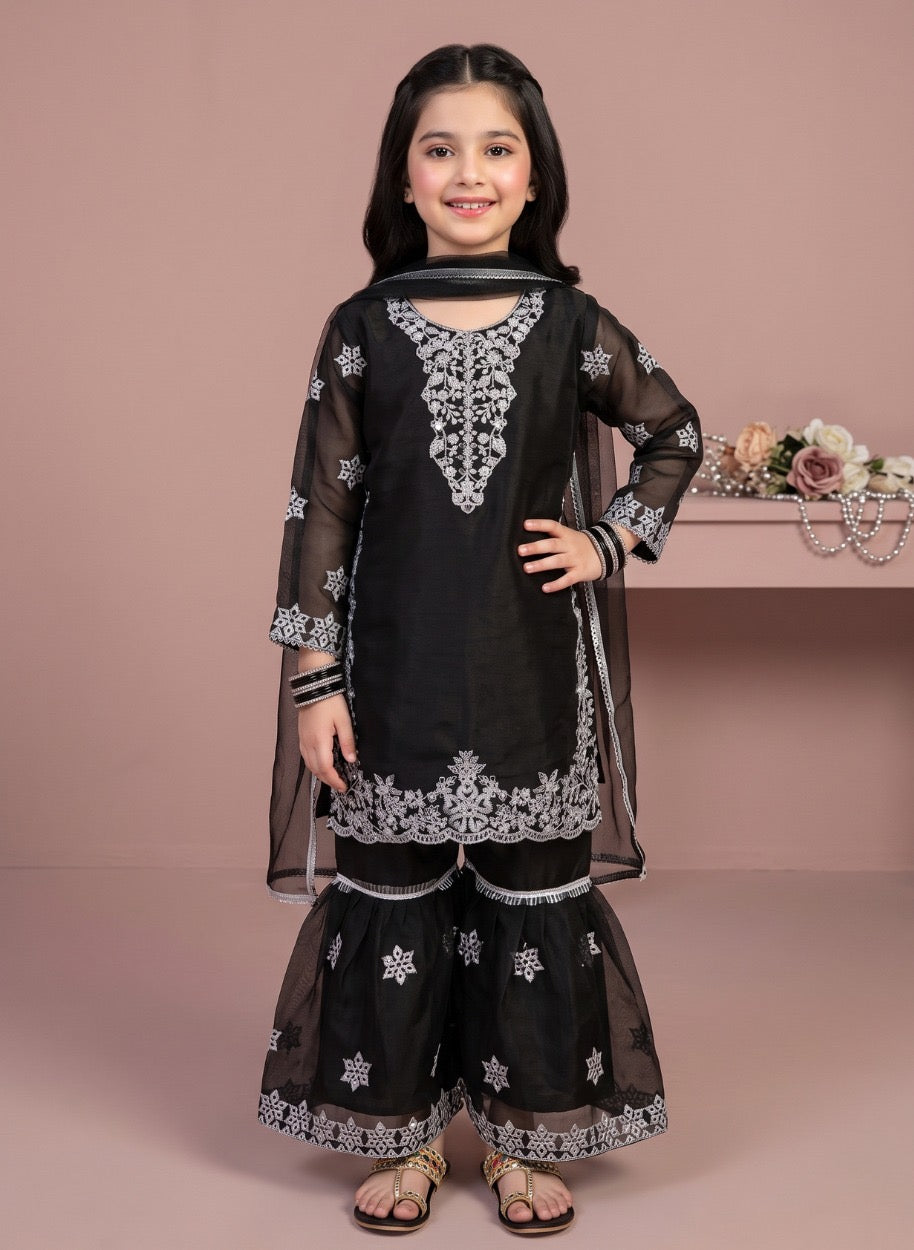 Girls Silk Sharara 3-Piece
