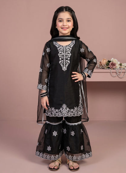 Girls Silk Sharara 3-Piece