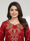 ROYAL RED VELVET EMBROIDERED 2-PIECE SUIT – WINTER FESTIVE LUXURY