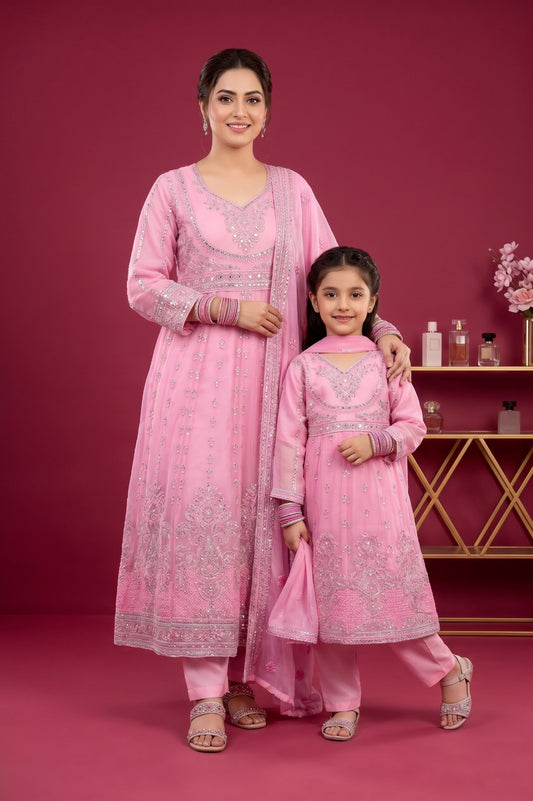 Emaan Adeel Eshaal Chiffon Collection (ESH-10) | Mother-Daughter | Luxury Embroidered Pishwas Maxi | Pehnavaa Store