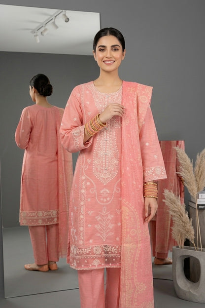 Royal Blue Embroidered Cotton 3-Piece Suit – Premium Stitched Dress with Printed Dupatta