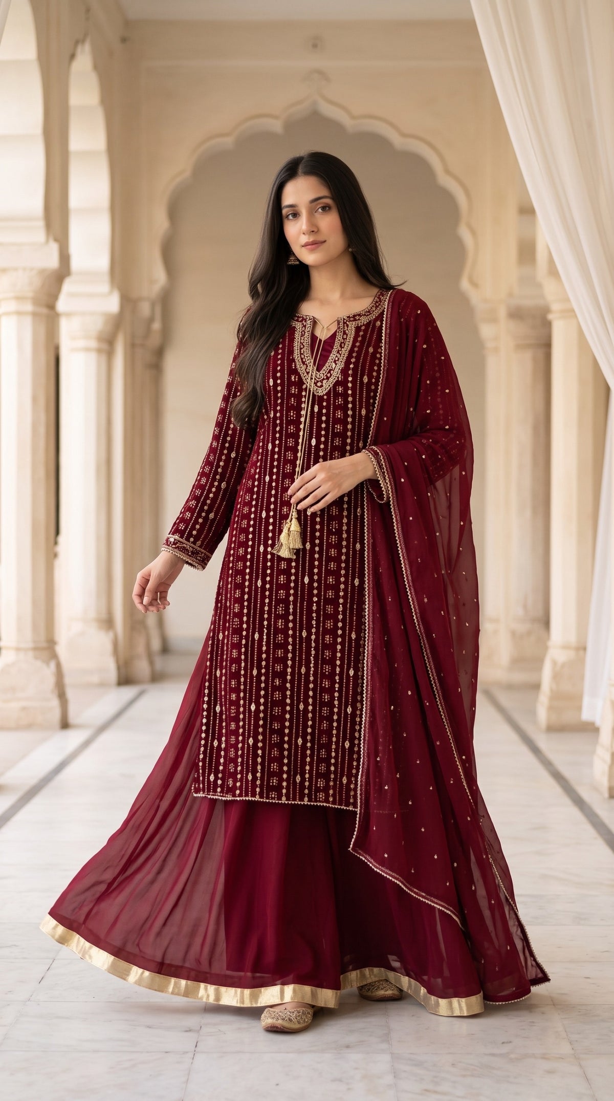 Majestic Gold-Embroidered Chiffon 3-Pcs