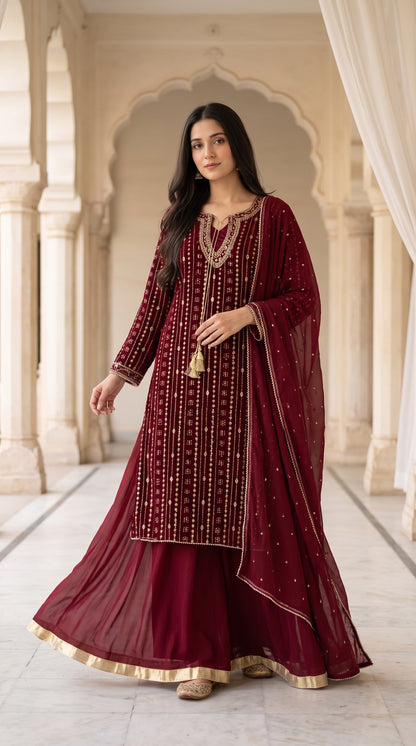 Majestic Gold-Embroidered Chiffon 3-Pcs