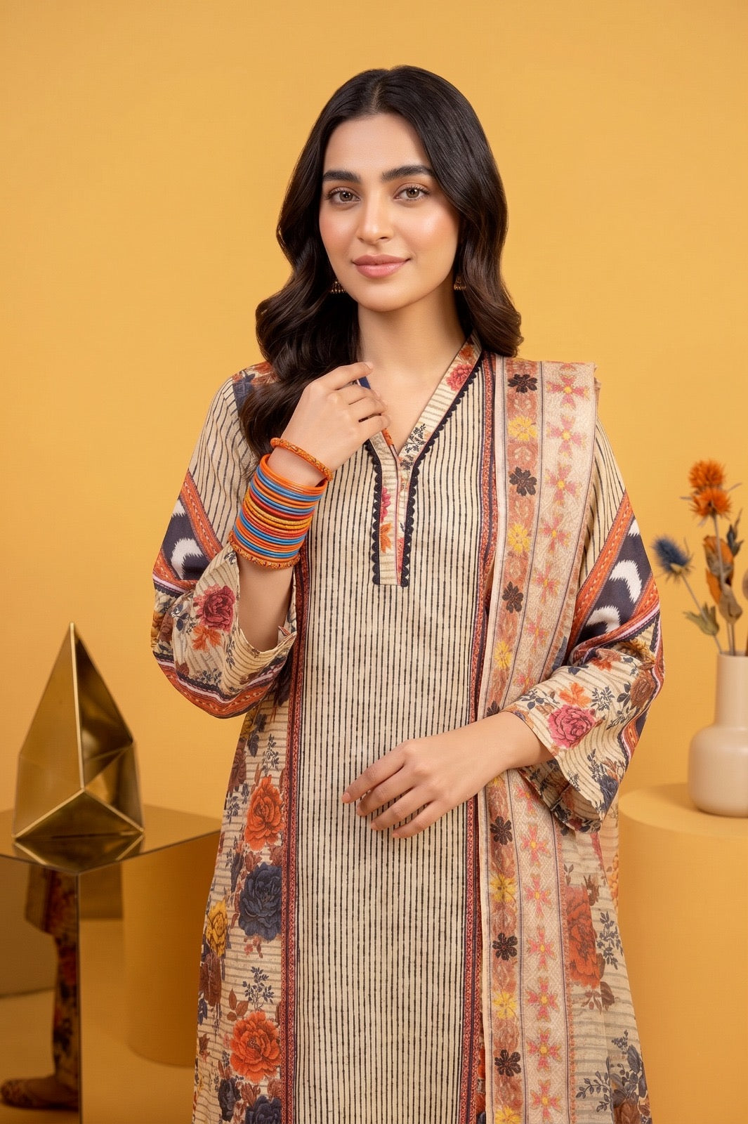 Bin Saeed Inspired Printed Lawn 3-Pcs Stitched Suit